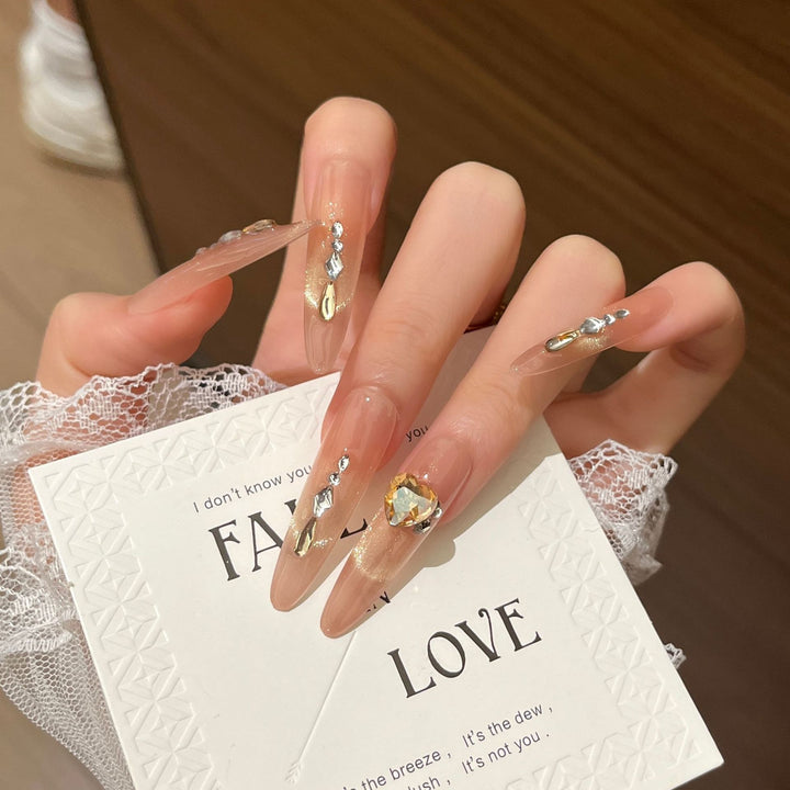 Elegant Rhinestone-Embellished Long Press-On Nail Extensions Stornfield