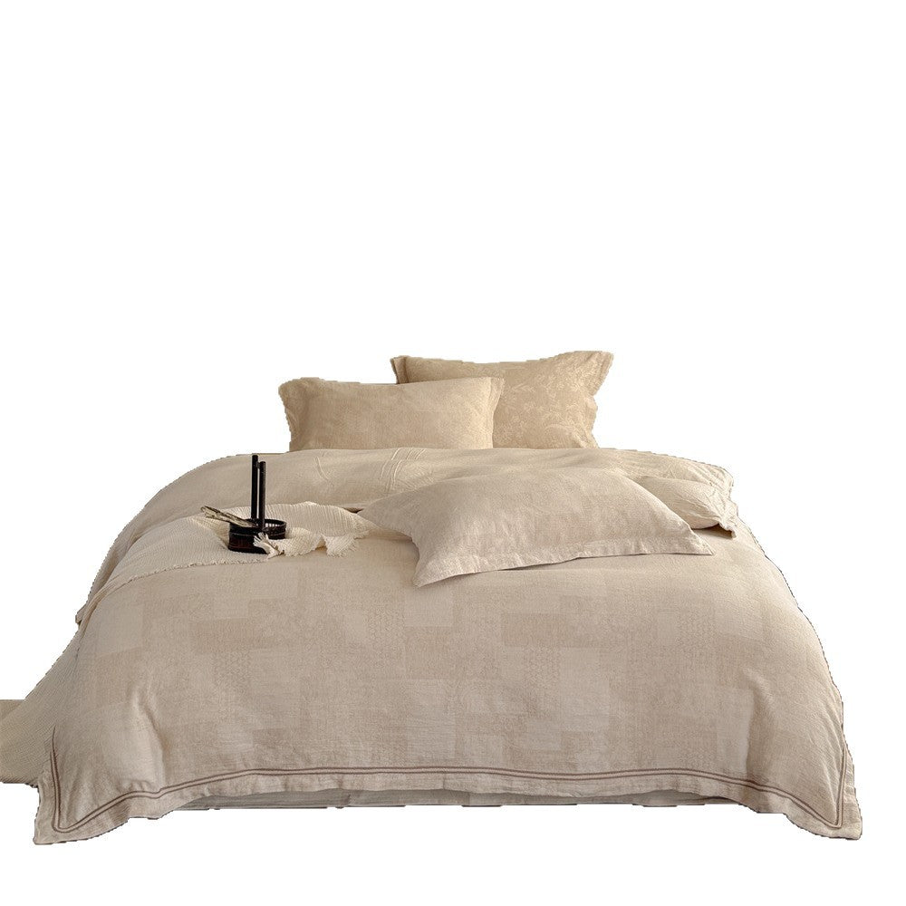 Linen bed linen set with subtle jacquard relief and stonewashed look
