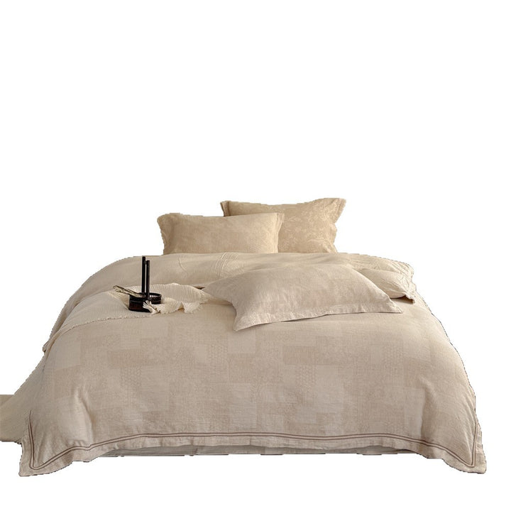 Linen bed linen set with subtle jacquard relief and stonewashed look