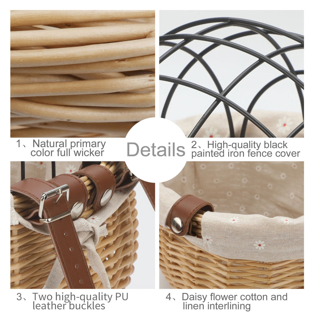 woven rattan pet carrier basket with collapsible metal dome and removable linen lining Stornfield