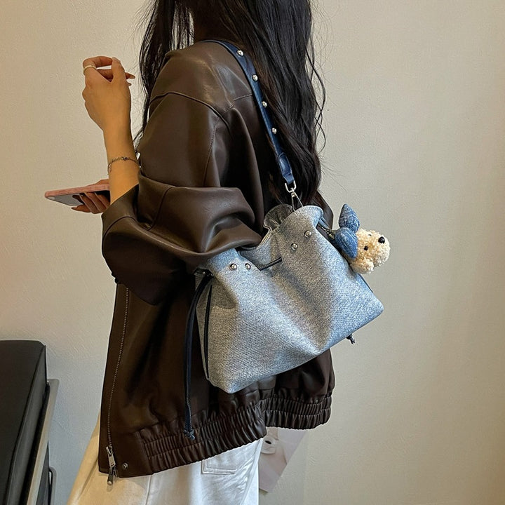 Charming Mini Bucket Bag with Cute Pendant