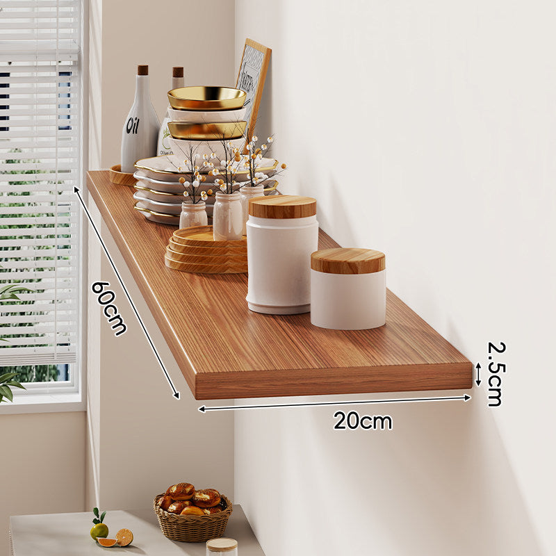 Floating Wall-Mounted Solid Wood Display Shelf with Concealed Brackets and Slim Profile