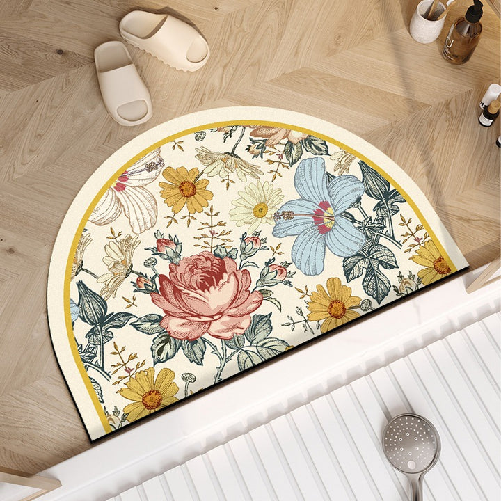 Vintage-Inspired Floral Half-Moon Bath Mat