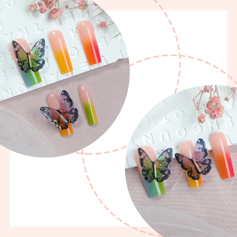 Artistic Press-On Nail Set with Butterfly and Gradient Design Stornfield