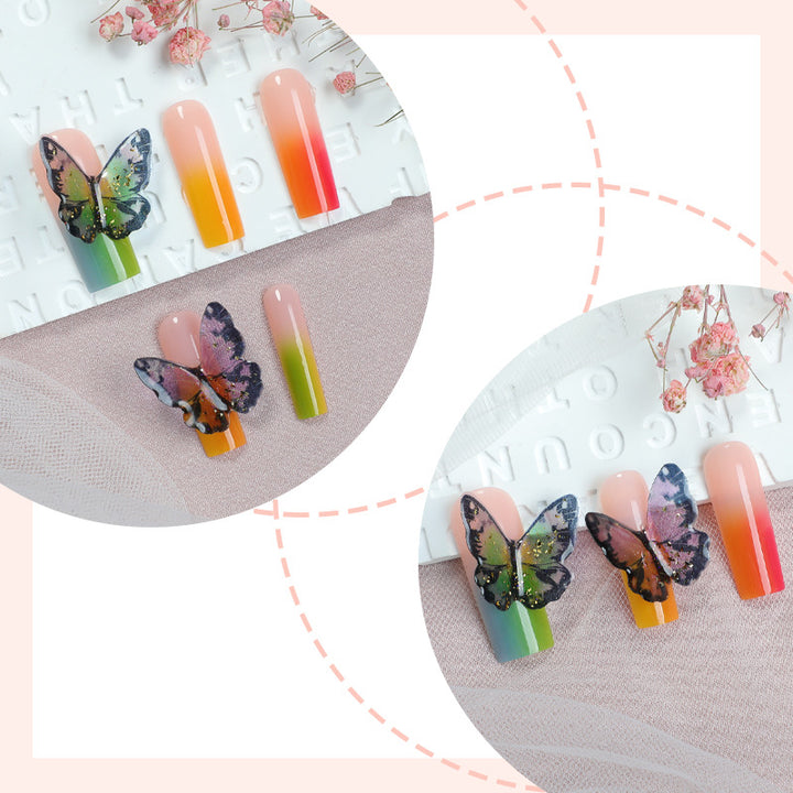 Artistic Press-On Nail Set with Butterfly and Gradient Design Stornfield