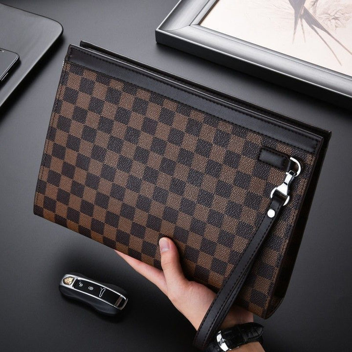 Leather Checkered Document Clutch Stornfield