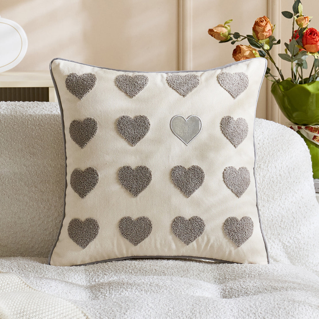 Embroidered Script Love Lumbar Pillow Cover with Tufted Heart