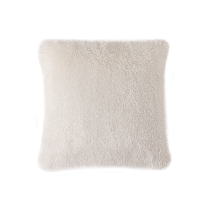 High pile rectangular cushion made of artificial fur with fine texture and zipper