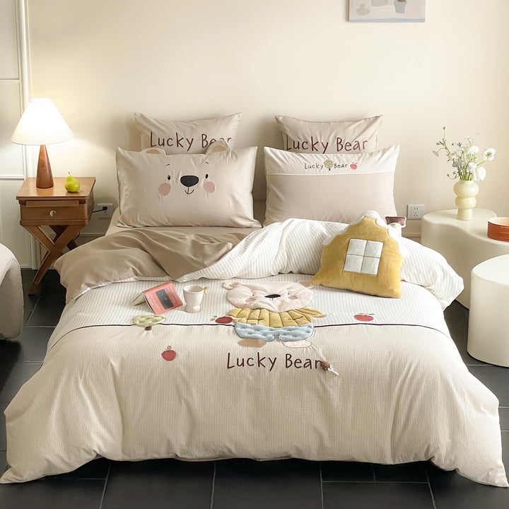 Children's Cotton Duvet Cover Set with 3D Rabbit Appliqué and Ear Pillow Shams