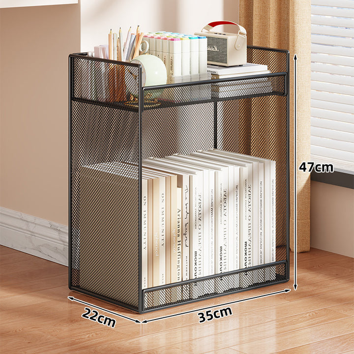 Vertical Grid-Mesh Double-Layer Desktop Book and Stationery Organizer