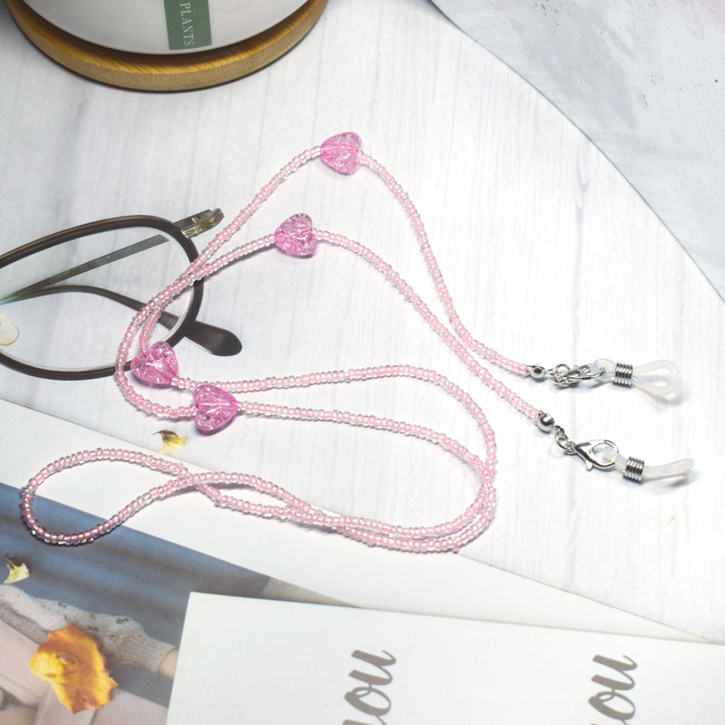 Heart-Embellished Beaded Eyewear Chain Stornfield