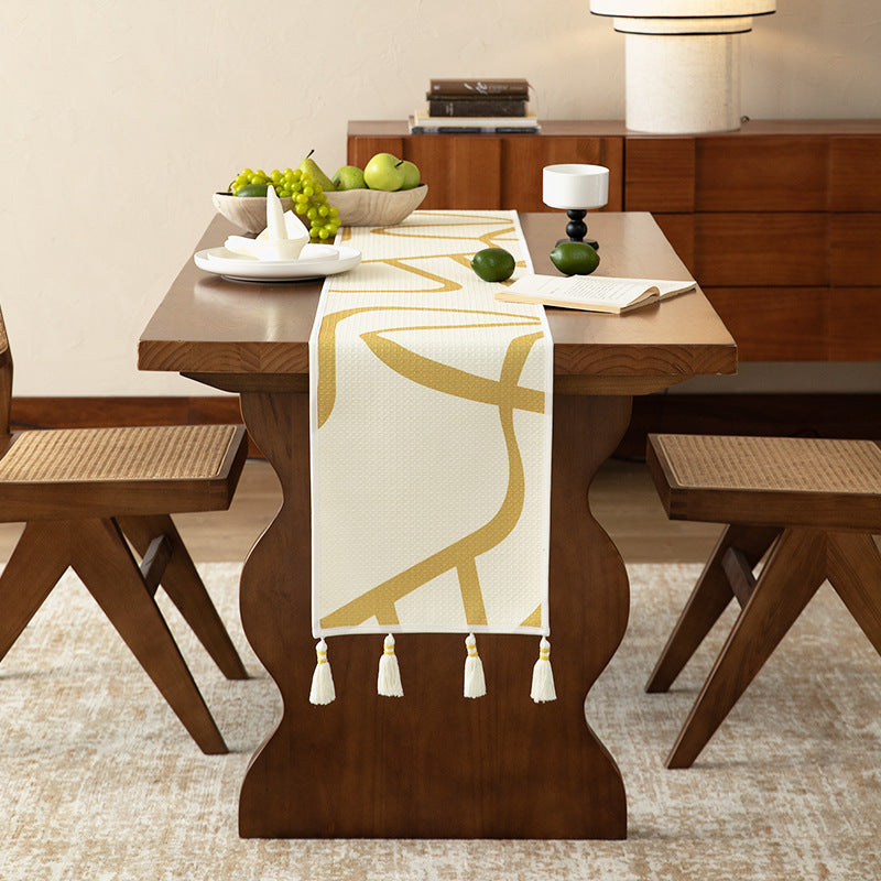 Light waffle beach towel with tassels and geometric jacquard pattern Stornfield
