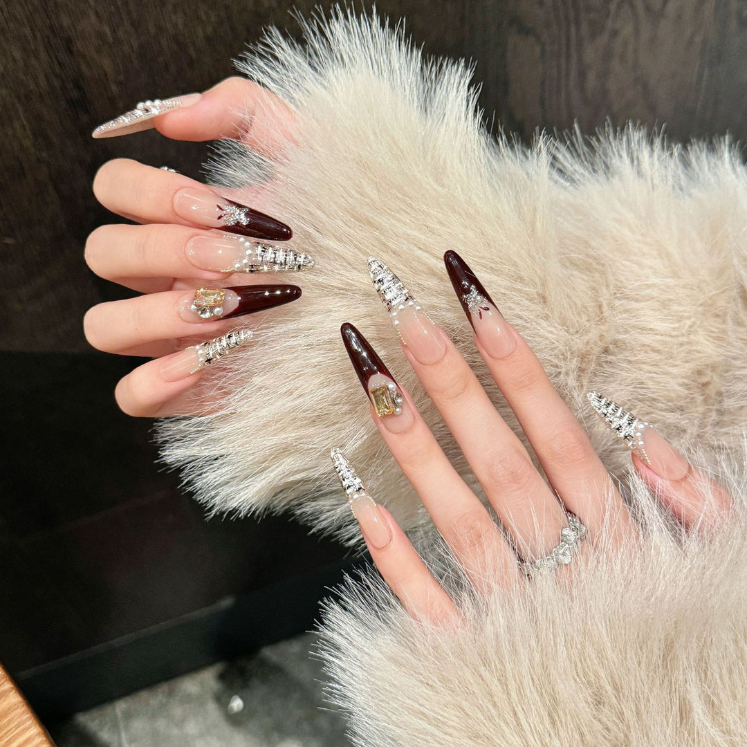 Luxury Stiletto Press-On Nail Set with Rhinestones