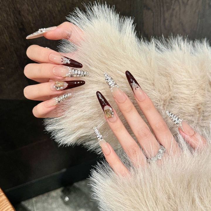 Luxury Stiletto Press-On Nail Set with Rhinestones