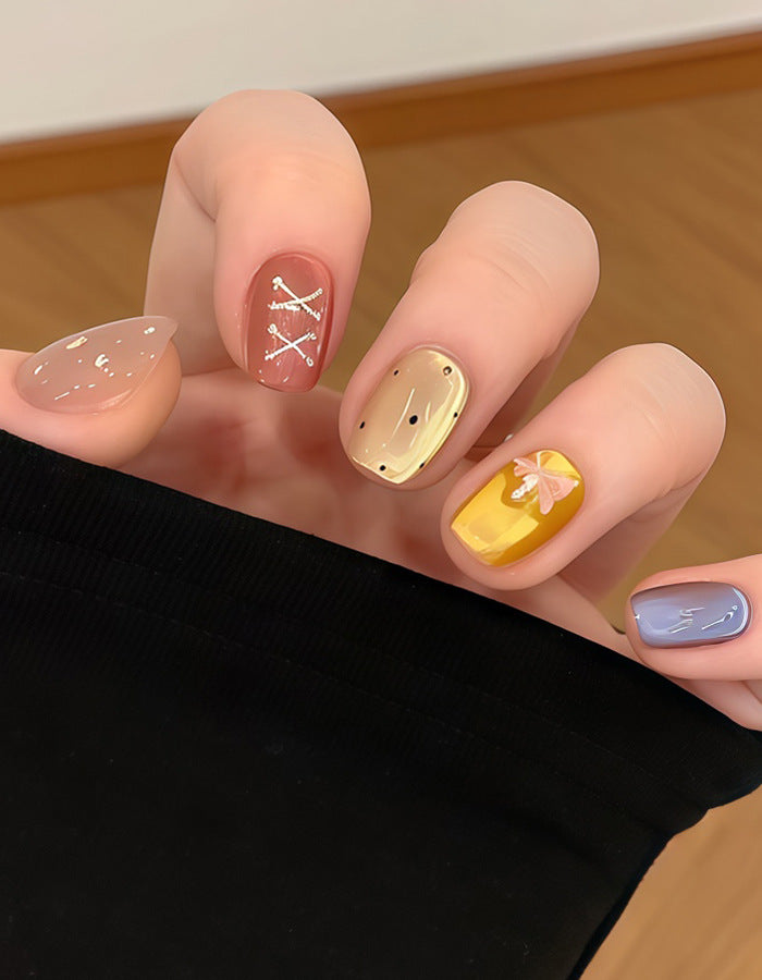 Artistic Press-On Nail Set with Unique Patterns Stornfield