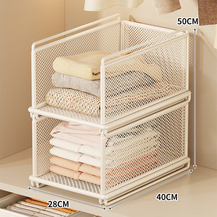Stackable Metal Mesh Closet Storage Drawer Bin with Sliding Nesting Frame