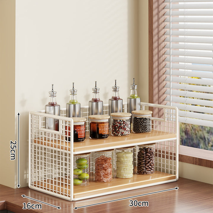 Compact Two-Tier Metal Grid Countertop Spice and Pantry Jar Organizer