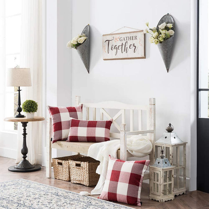 Buffalo Check Cotton Canvas Square Throw Pillow Covers Set