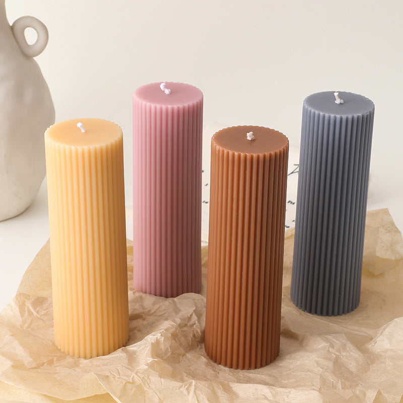 Ribbed Tall Pillar Candle for Home Decor & Events