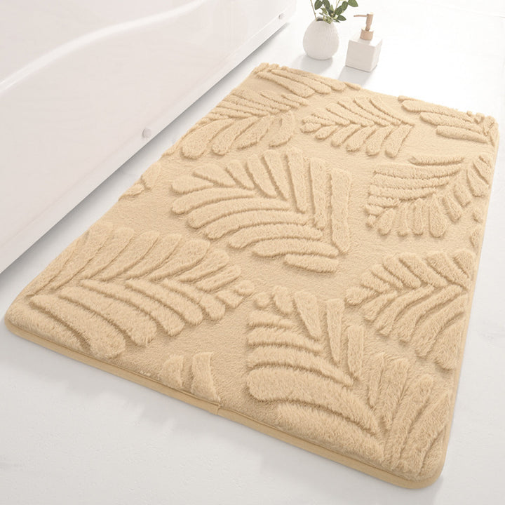 Plush Leaf-Pattern Bath Mat