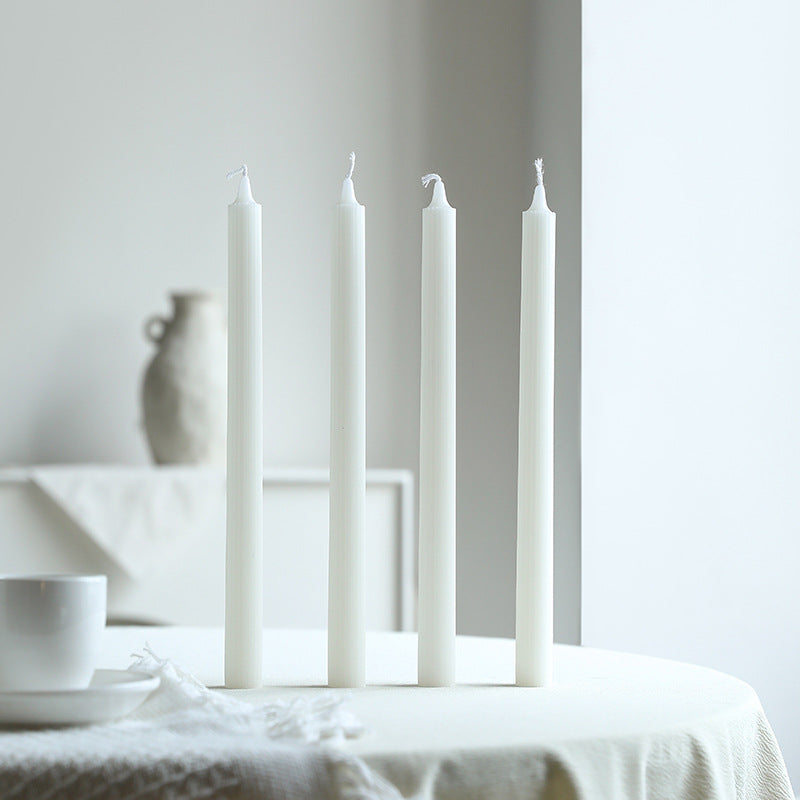 Tall Ribbed Dinner Taper Candle Set for Tabletop Decor