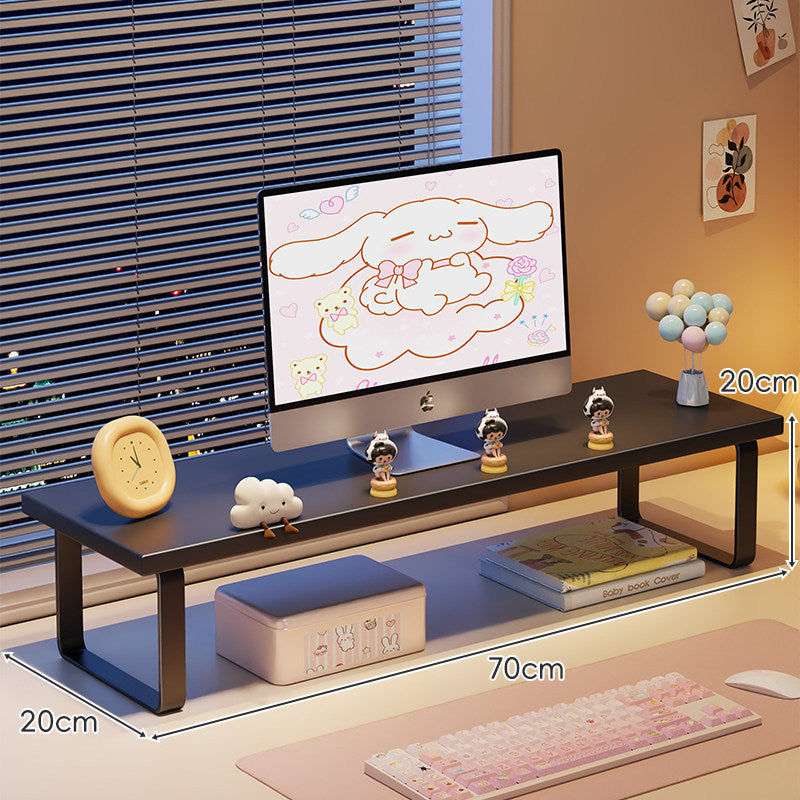 Low-Profile Wooden Monitor Riser with Metal Legs and Under-Shelf Storage