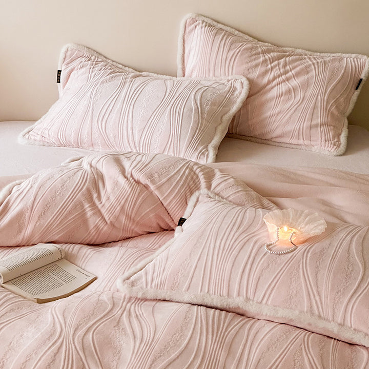 Plush Wave-Embossed Sherpa-Back Duvet Cover & Sham Set