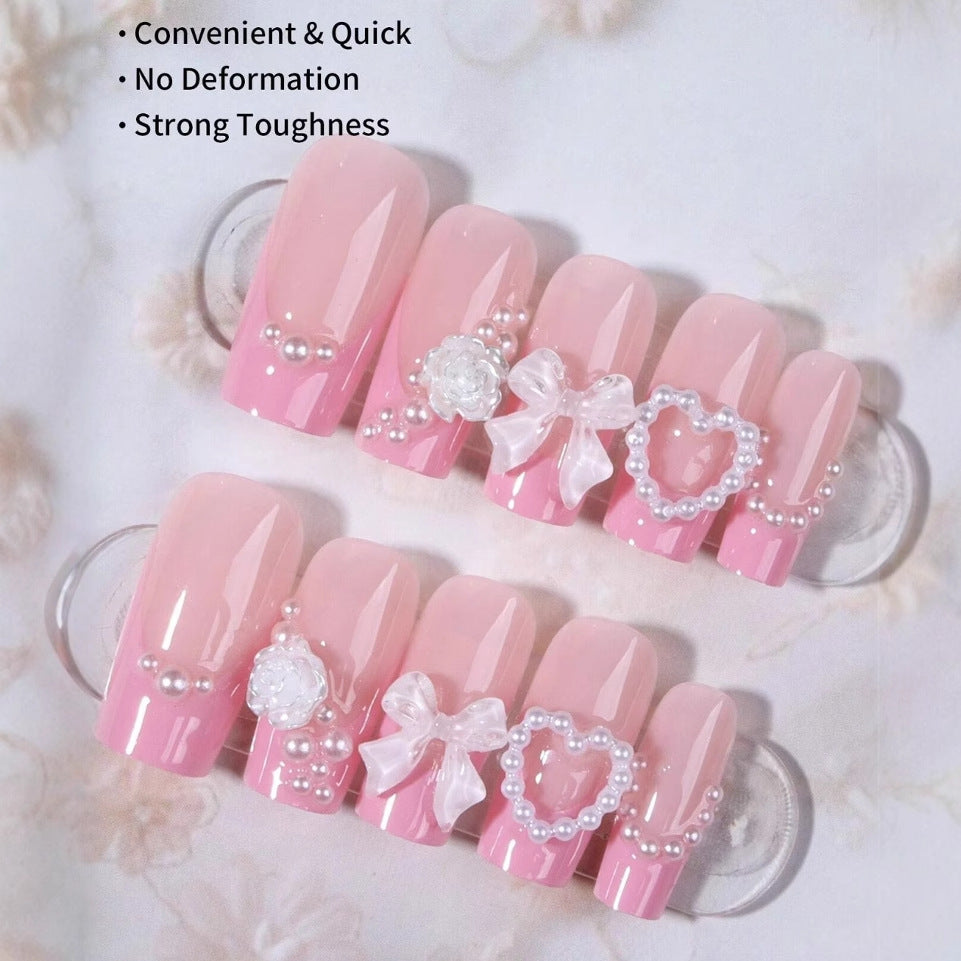 Artificial nail set with romantic heart and flower decorations Stornfield