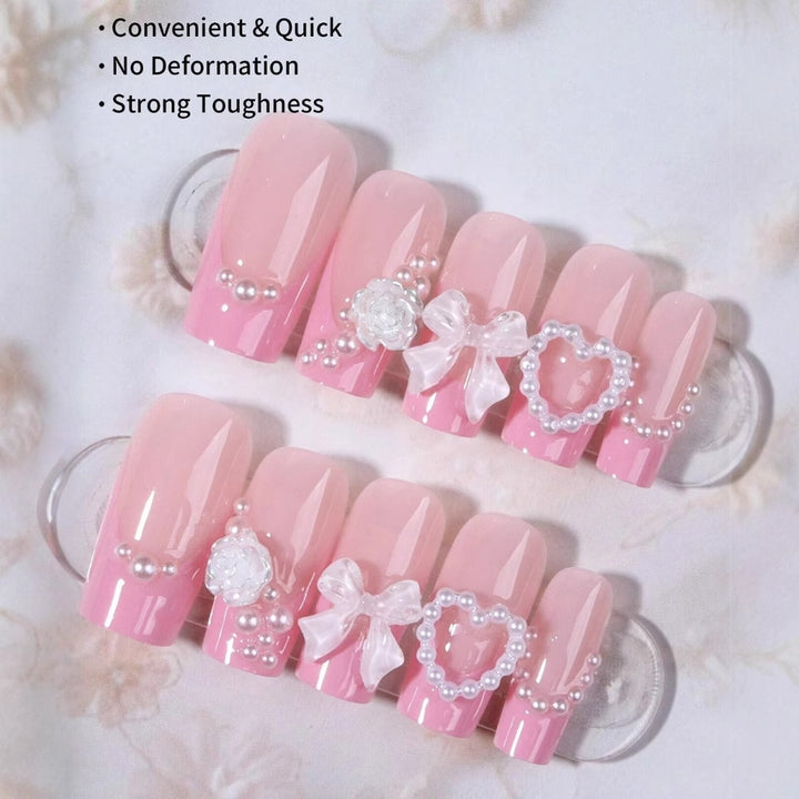 Artificial nail set with romantic heart and flower decorations Stornfield