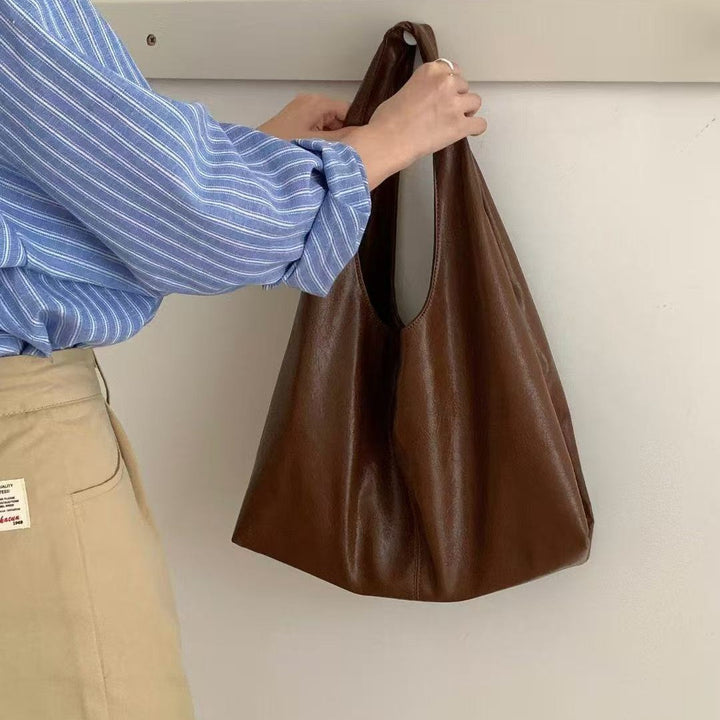 Sleek Leather Slouchy Shoulder Bag