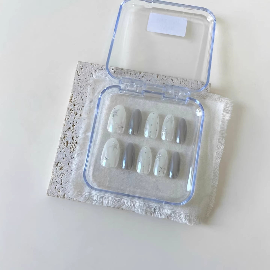 Decorative Press-On Nail Set with Celestial Star Accents
