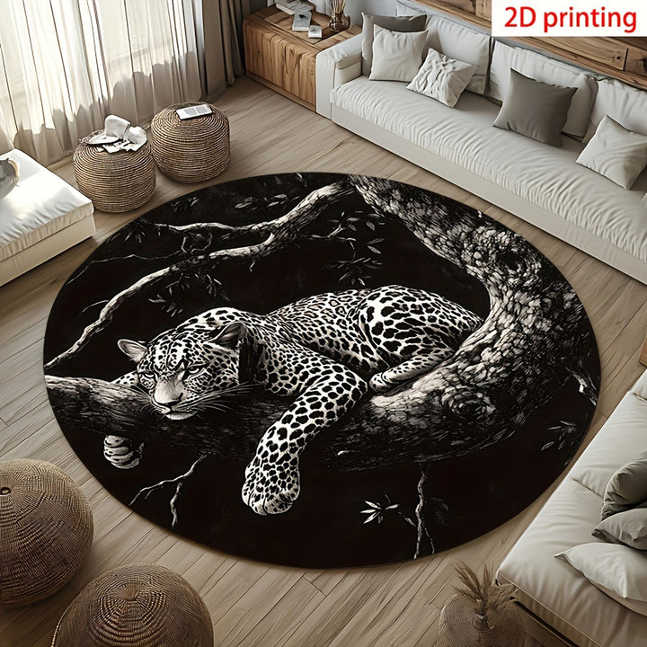 Artistic Leopard-Print Round Floor Mat