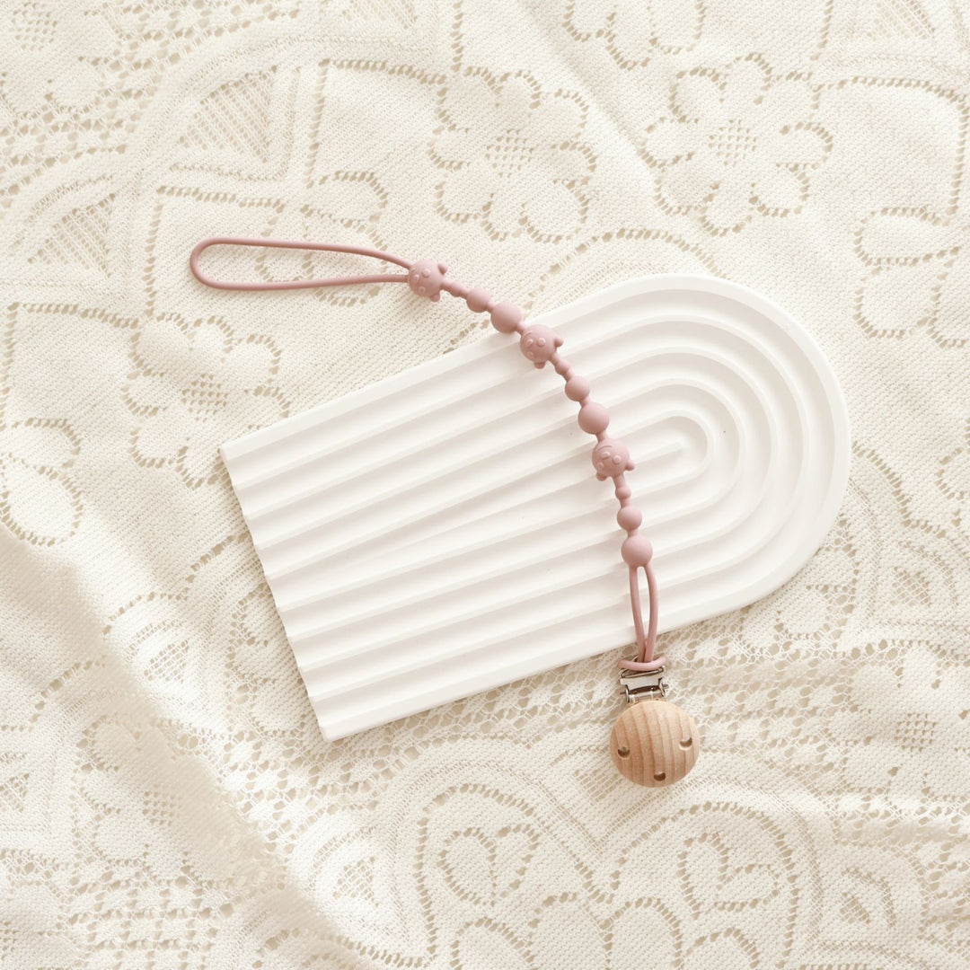 Baby Silicone Bead Teething Pacifier Clip with Wooden Safety Clip