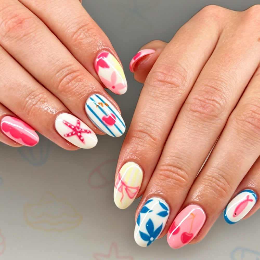 Artistic Summer-Themed Press-On Nail Art Stornfield