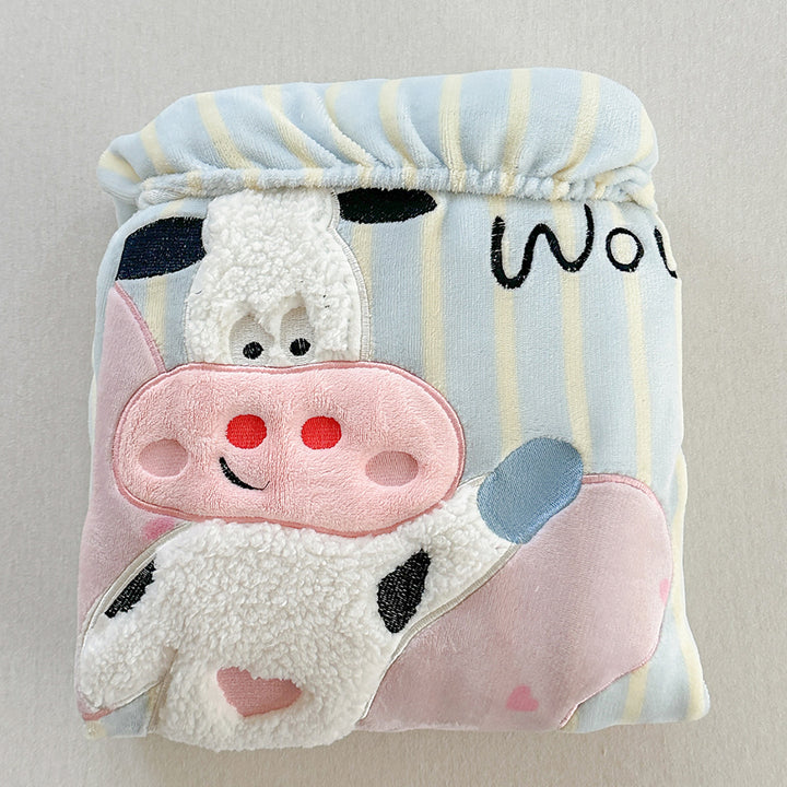 Striped Fitted Bed Sheet Set with 3D Cow Appliqué and Matching Pillowcases