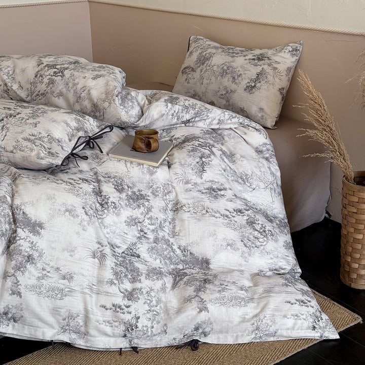 Patchwork Floral Cotton Percale Duvet Cover Set with Button Closure and Corner Ties