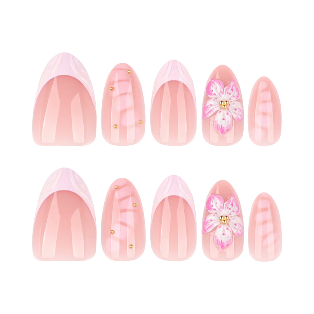 Artful Nail Extensions with Floral Design and Glitter Accents Stornfield