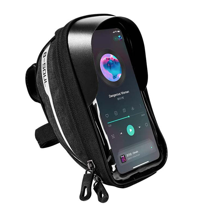 touchscreen handlebar phone bag with waterproof shell and reflective strip Stornfield