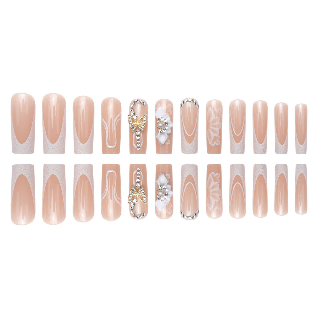 Decorative Floral and Gem-Embellished Press-On Nails Stornfield