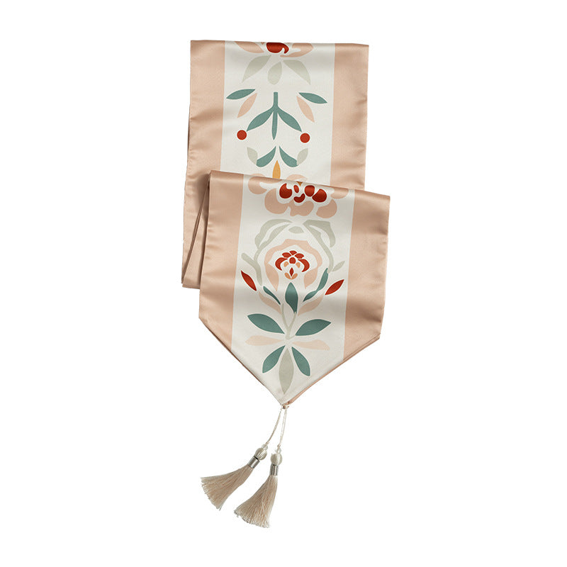 Decorative table runner with oriental tile pattern and tassels Stornfield