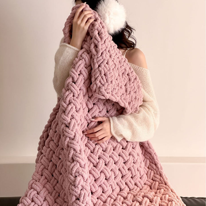 loose-knit handmade cuddle blanket made of chenille