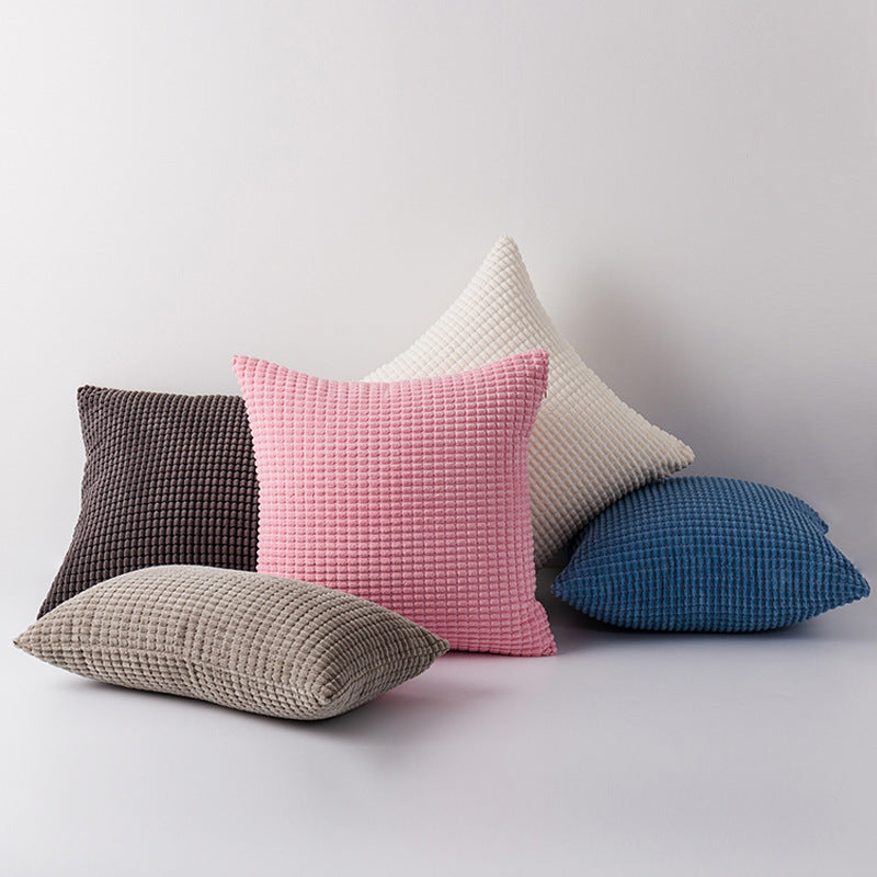Plush Waffle-Grid Chenille Sofa Accent Pillow Duo with Removable Zip Covers