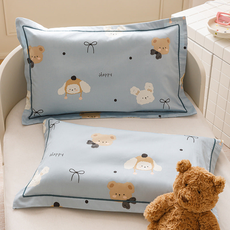 Children's Pillowcase Set made of Soft Cotton Percale with Cute Animal Print and Decorative Piping