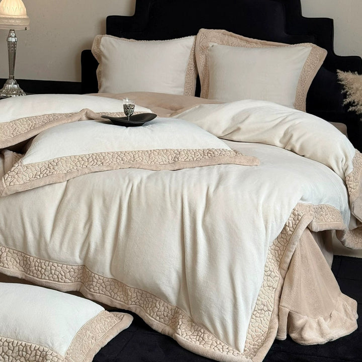 Plush Brushed Cotton Duvet Cover Set with Decorative Textured Border