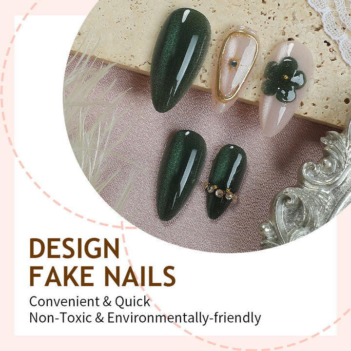 Artificial nail set with floral accents and glitter details Stornfield