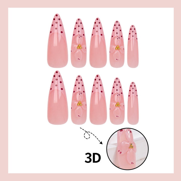 Artificial nail set with romantic flower and polka dot designs Stornfield