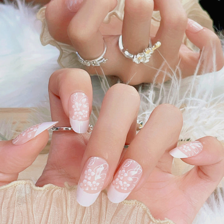 Elegant Floral Press-On Nail Design