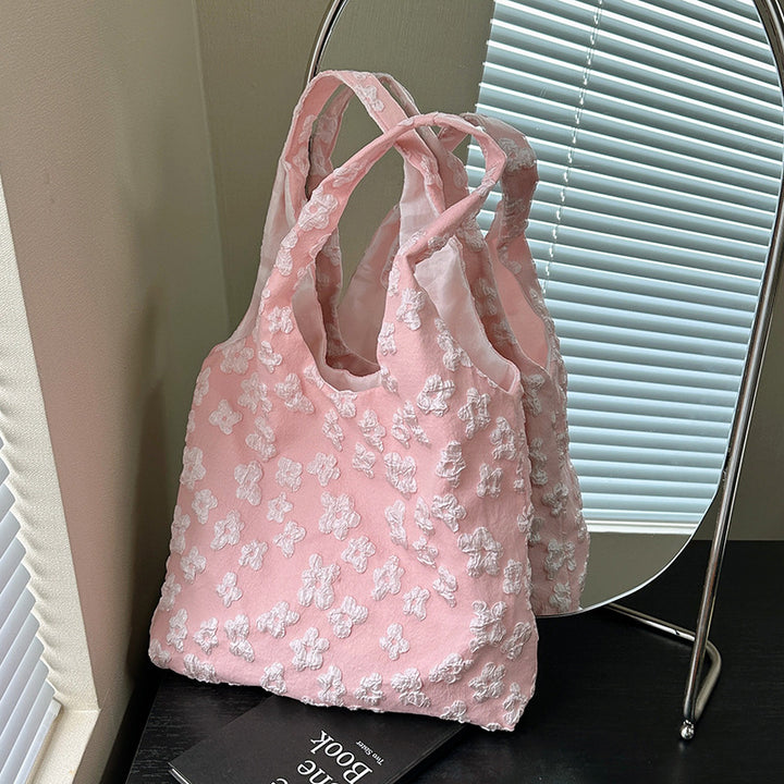 Textured Floral Embroidered Tote Bag