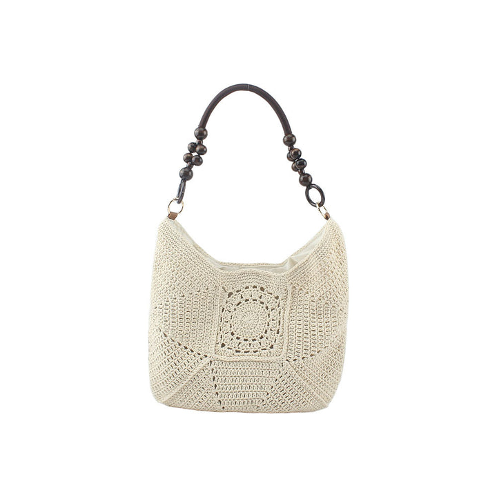 Crochet handbag with elegant wooden handles Stornfield