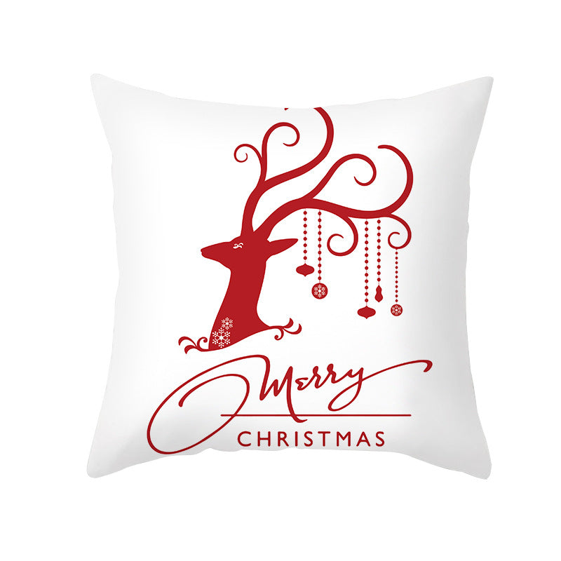 Decorative Holiday Throw Pillow Cover with Script Greeting and Antler Motif